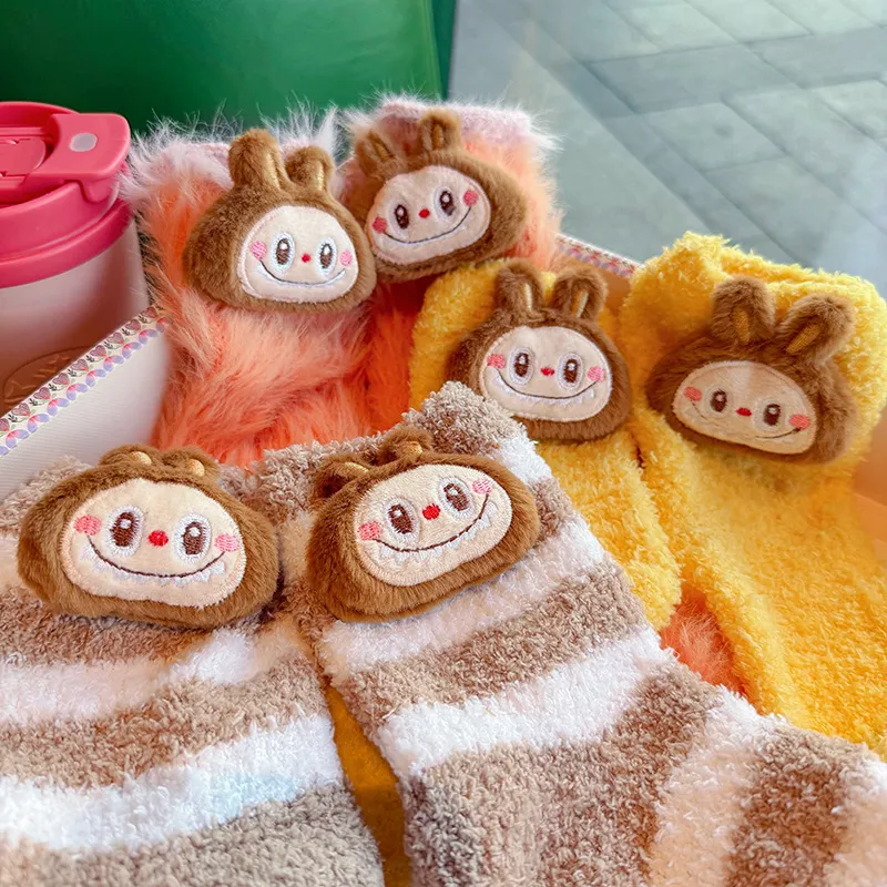 Cute Cartoon Plush Little Monster Socks for Kids – Versatile Soft Casual Crew Socks for Students and Children, Adorable Fluffy Animal Mid-Calf Socks, Creative Novelty Everyday Socks